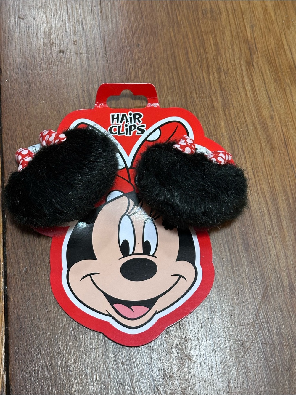 Disney Black Faux Fur Minnie Mouse Ear Hair Clips with Red‎ Polka Dot Bows